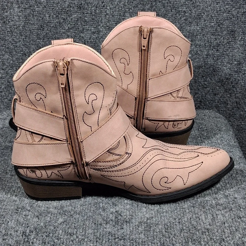 Esprit Womens Blush Pink Western Ankle Boots Embroidered Buckle Harness‎ Size 9M